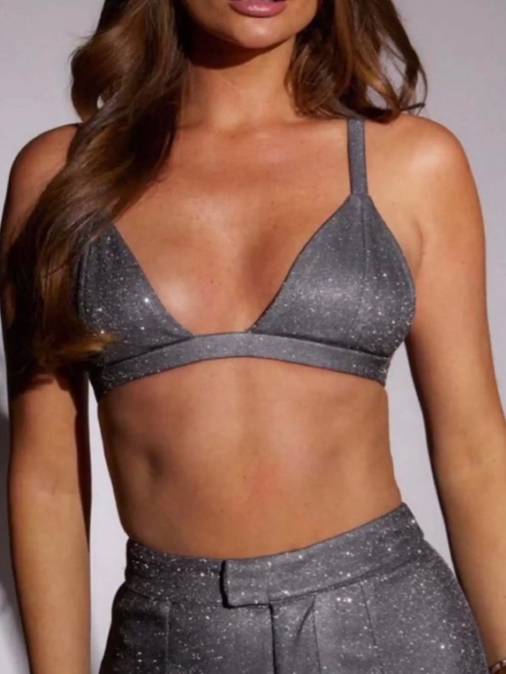 SLA The Label Grey Astrid Bralette Top Glitter Medium Sparkle